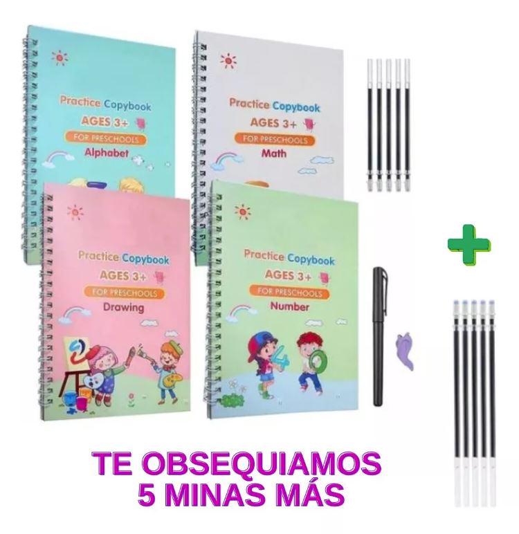 SUPER KIT 4 LIBROS DE CALIGRAFÍA REUTILIZABLES